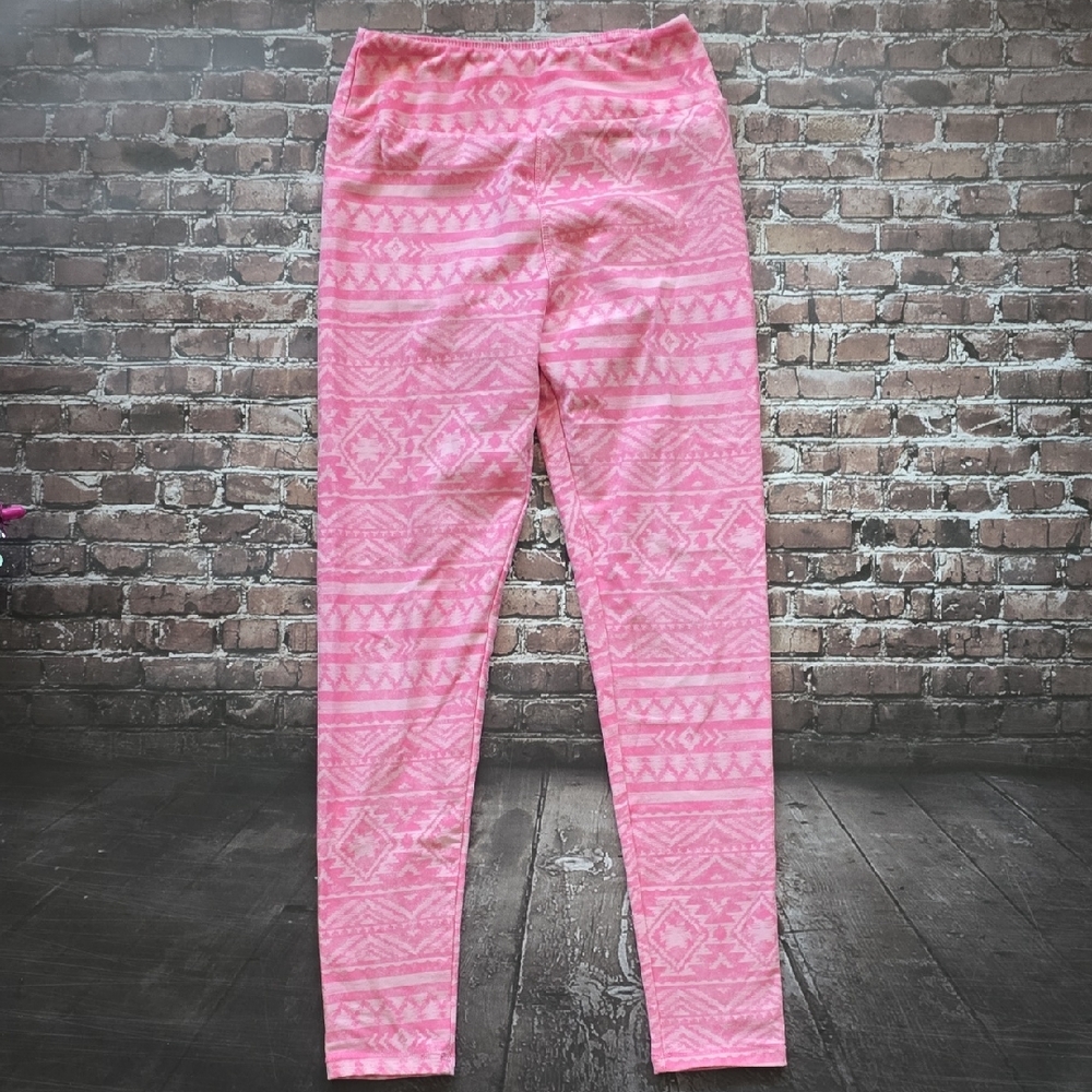 LuLaRoe Girls' Pink Patterned Leggings - Tween